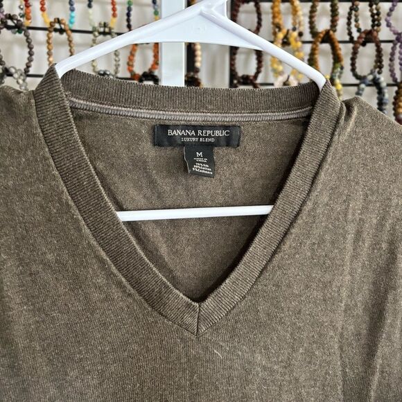 Banana Republic brown silk & cashmere V-Neck Sweater luxury blend men’s medium - Picture 4 of 6